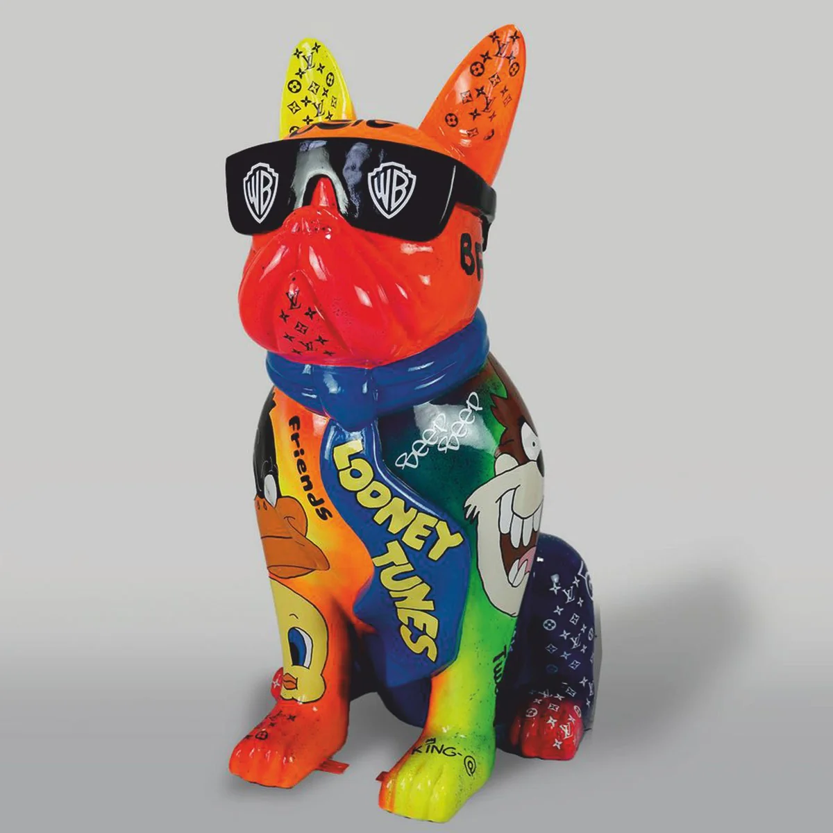 Casa Padrino escultura decorativa XXL bulldog con gafas de sol colorido Al. 120 cm