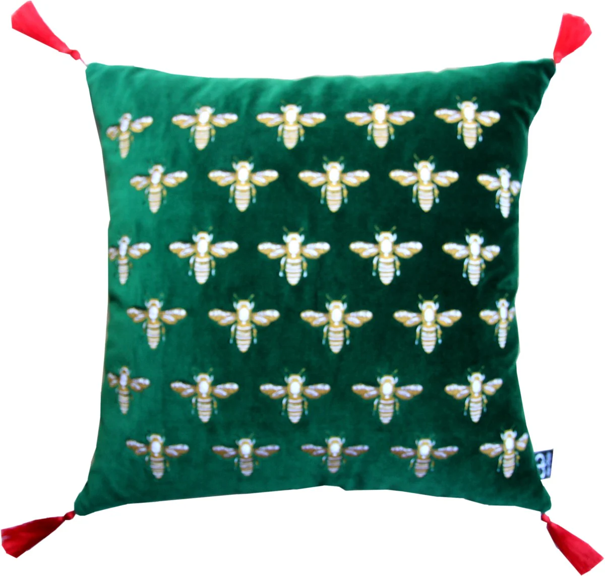 Cojín decorativo de lujo Casa Padrino con borlas Bees Green / Red 45 x 45 cm - tela de terciopelo más fino - accesorios de decoración de lujo