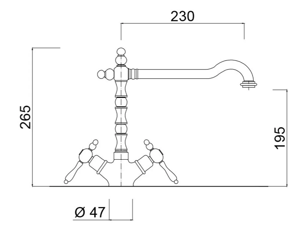 Art Nouveau Retro Sink Faucet Silver / White H. 26.5 cm - Two Lever Sink Mixer Made in Italy