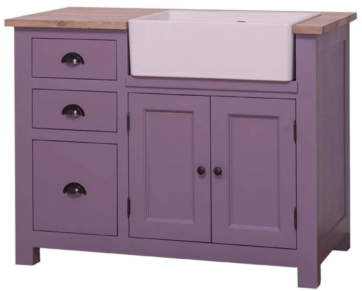 Casa Padrino mueble lavabo de estilo country con 2 puertas y 3 cajones p¨²rpura / colores naturales 118 x 65 x H. 90 cm - Lavabo en Estilo Country