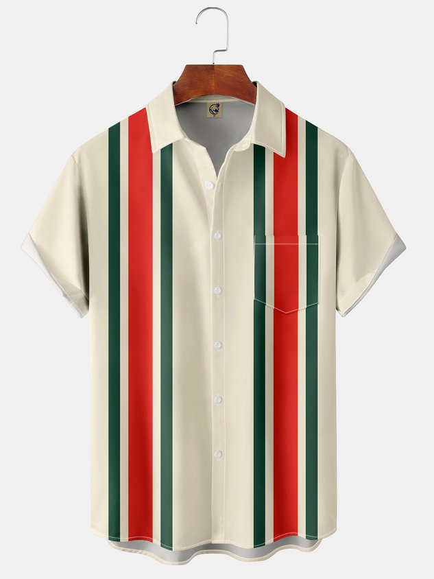 Men's Casual Short Sleeve Hawaiian Shirt with Chest Pocket Print