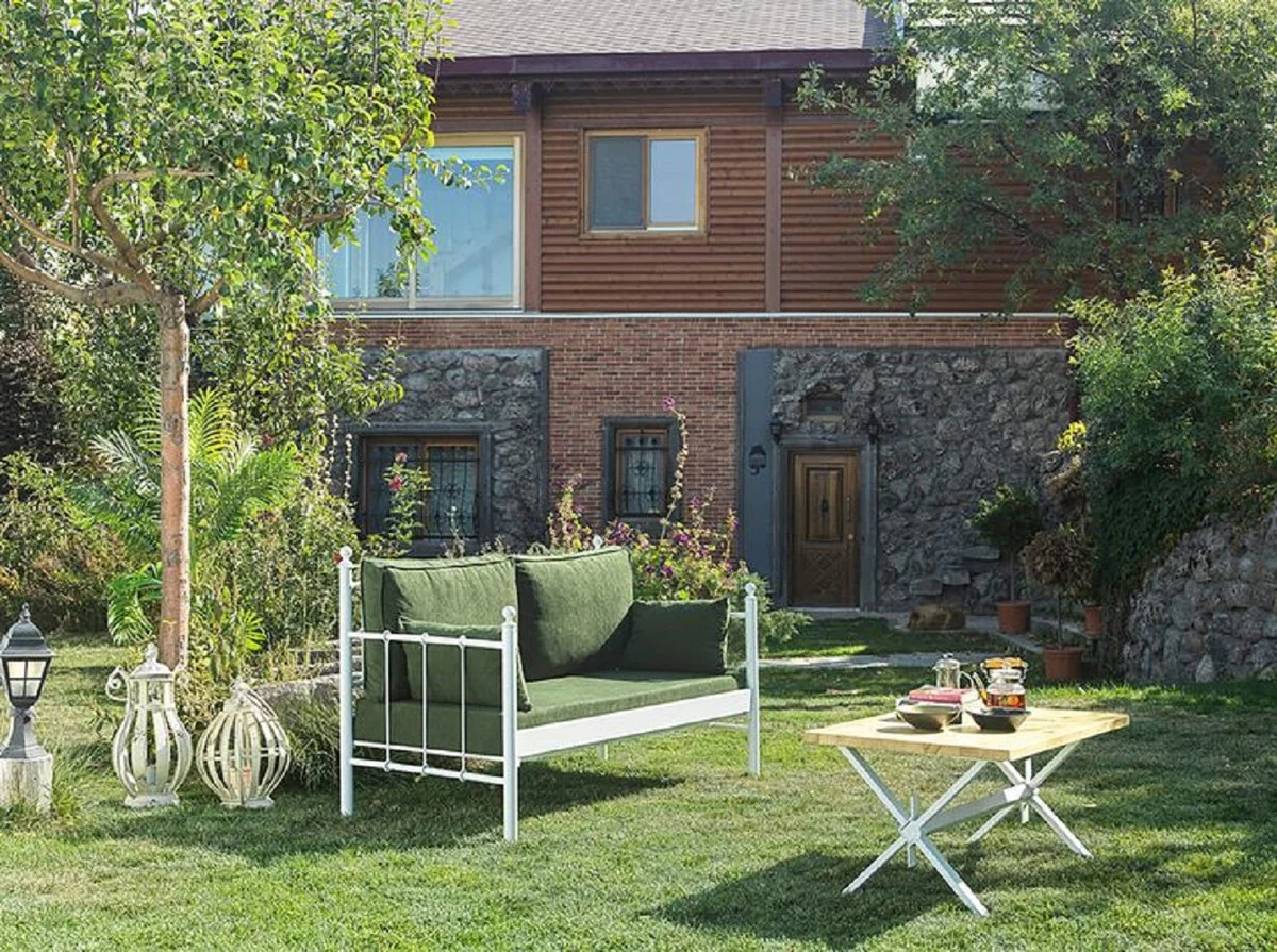 Casa Padrino sofá de jardín Art Nouveau blanco / verde oscuro 140 x 70 x A. 92 cm - Sofá de Jardín - Sofá de Terraza - Muebles de Jardín y Terraza Art Nouveau