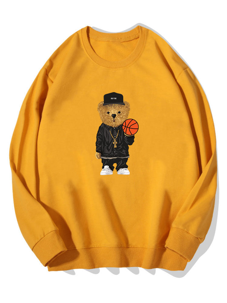 Basketball Bear Print Cotton Sweatshirt