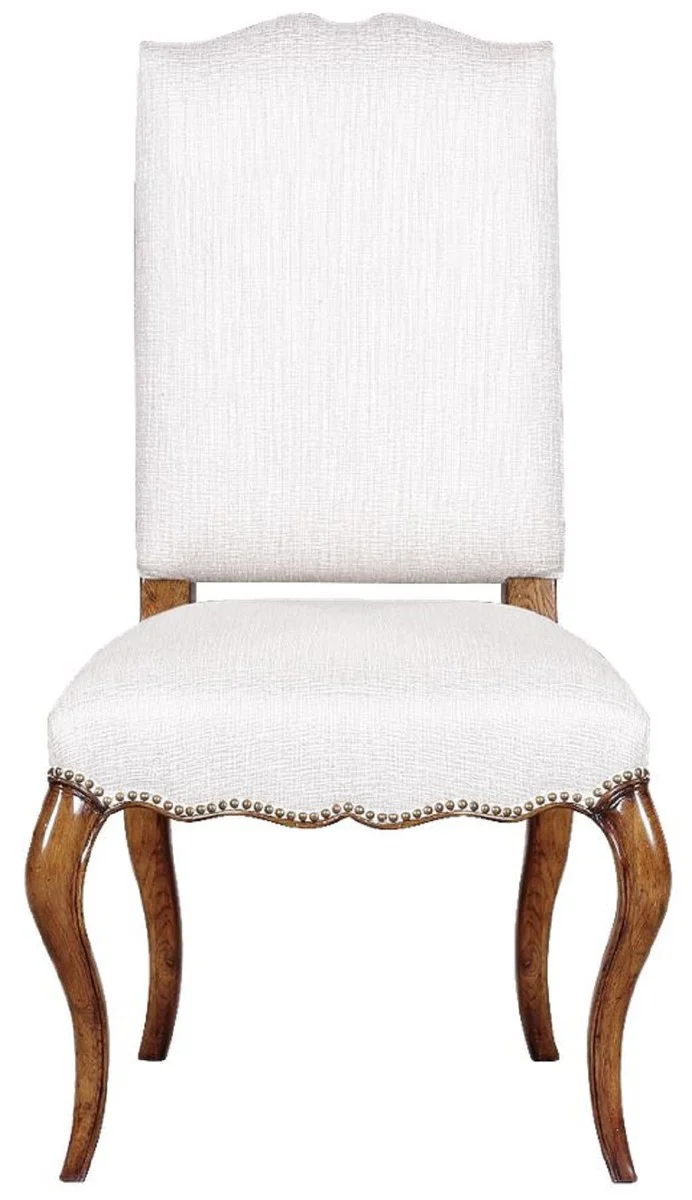 Casa Padrino silla de comedor barroco de lujo blanco / marr¨®n 57 x 59 x A. 109 cm - Silla de madera de roble barroco - Silla de cocina barroco - Muebles de comedor barrocos