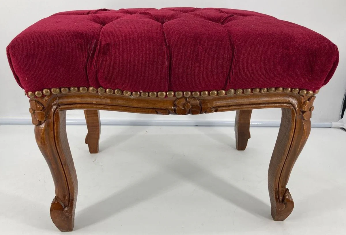 Casa Padrino taburete barroco rojo burdeos / marr¨®n - Taburete de estilo antiguo hecho a mano con pedrer¨ªa - Muebles de estilo barroco