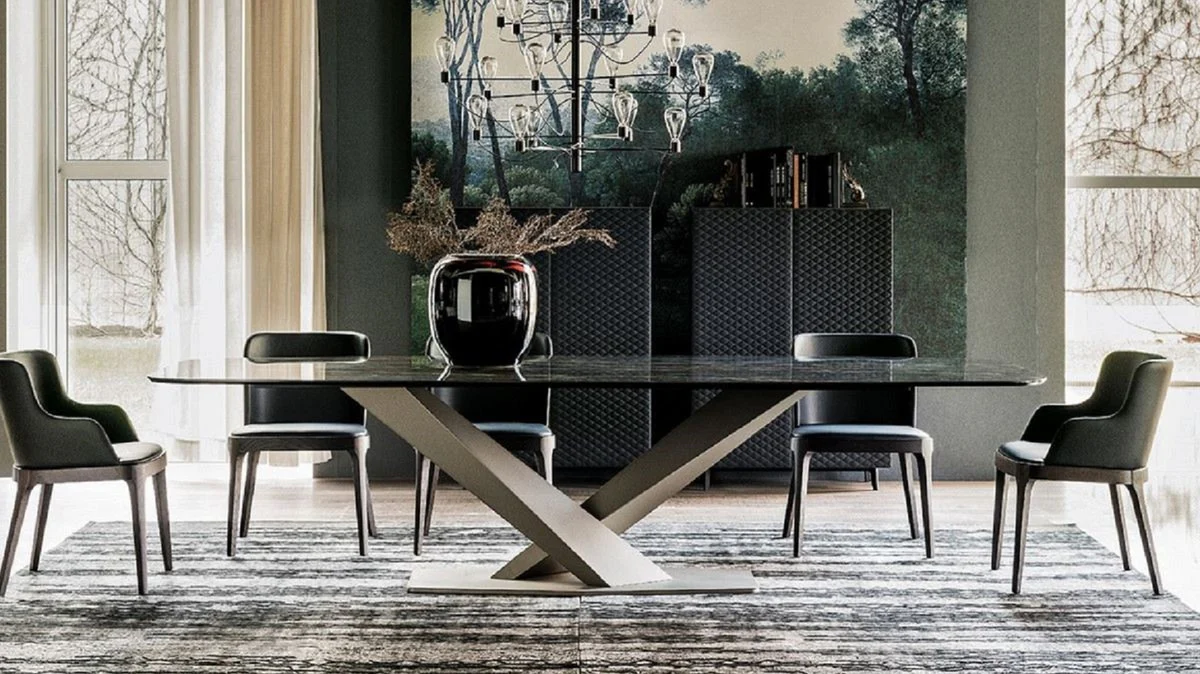 Casa Padrino mesa de comedor de lujo negro de alto brillo / titanio 240 x 120 x A. 75 cm - Mesa de comedor con tablero de cer¨¢mica - Muebles de comedor modernos - Calidad de lujo - Hecho en Italia