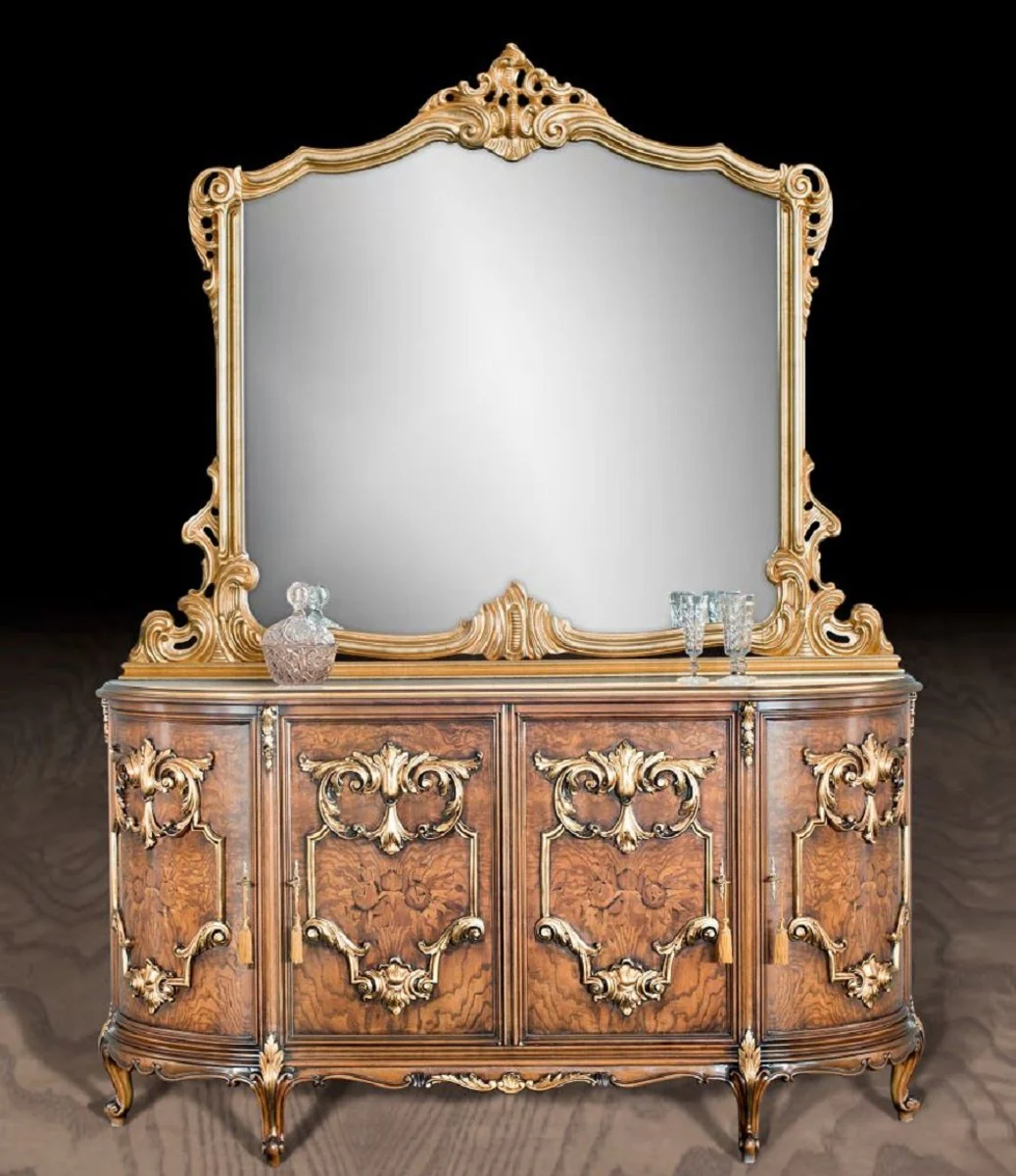 Casa Padrino aparador barroco de lujo marrón / oro - Armario de madera maciza noble con 4 puertas - Muebles Barrocos de Hoteles y Castillos - Calidad de Primera Clase - Hecho en Italia