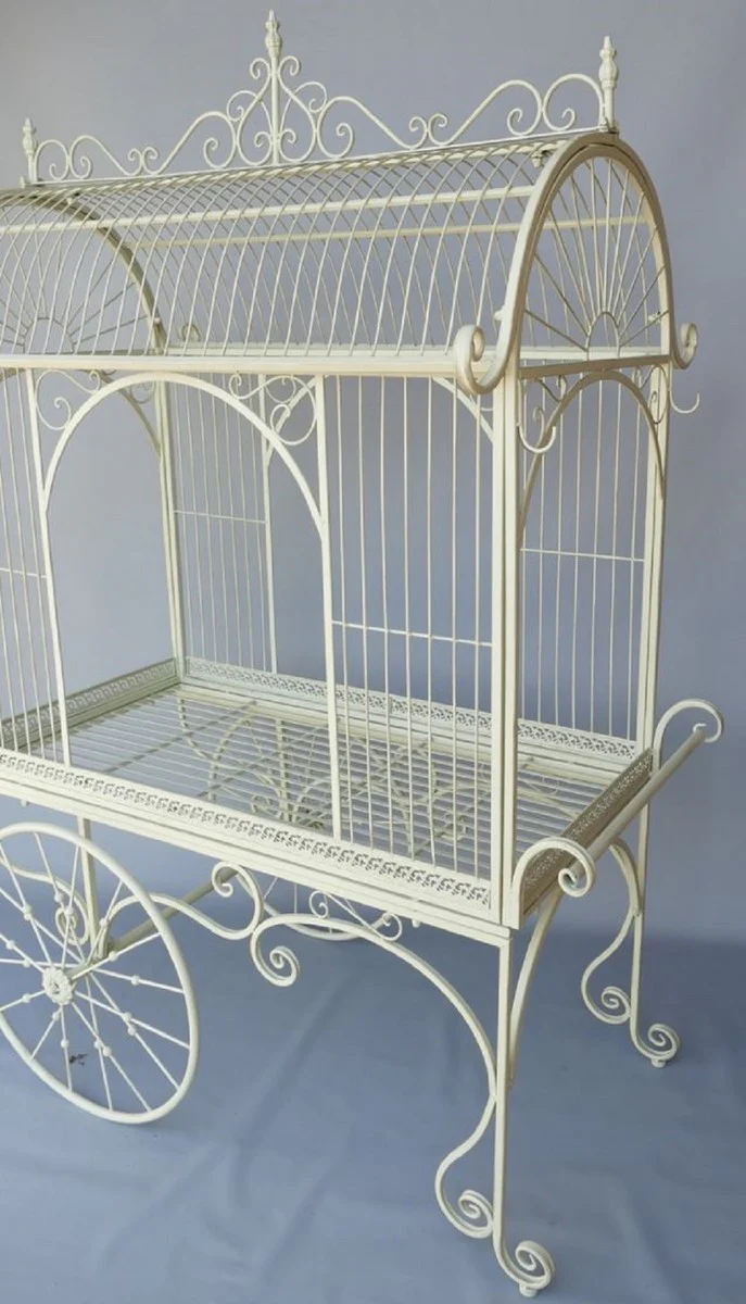 Casa Padrino carrito de flores Art Nouveau blanco 140 x 95 x A. 210 cm - Carrito de plantas nostálgico - Accesorios de decoración de jardín y terraza rústicos