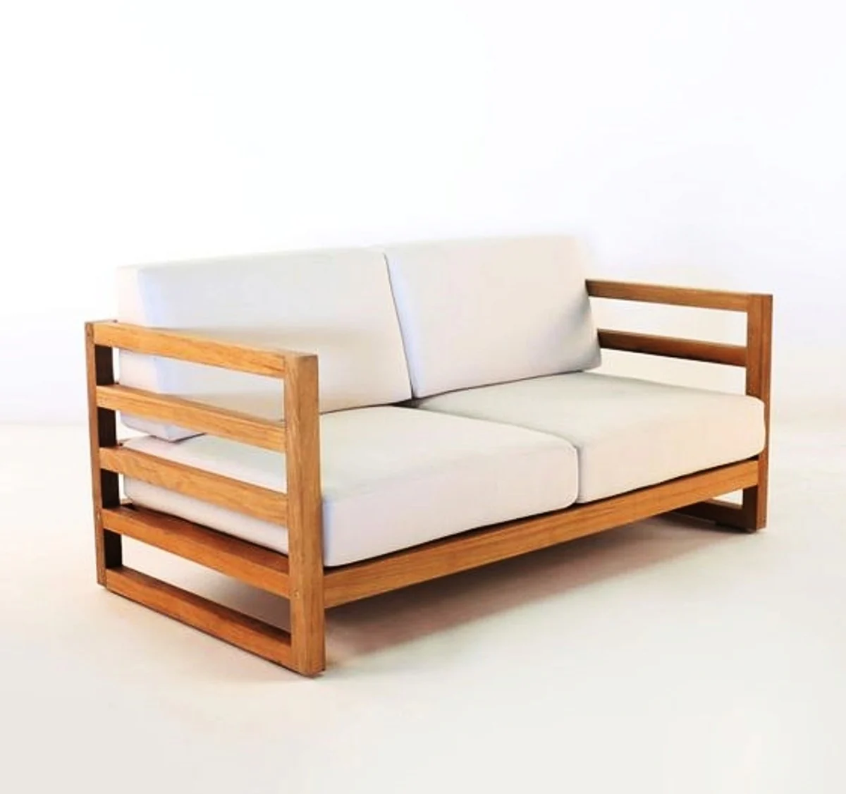 Casa Padrino Jard¨ªn 2 plazas sof¨¢ r¨²stico  Miami  Crema blanco / marr¨®n 140 x 40 x H70 cm - madera maciza de roble - muebles de madera s¨®lida