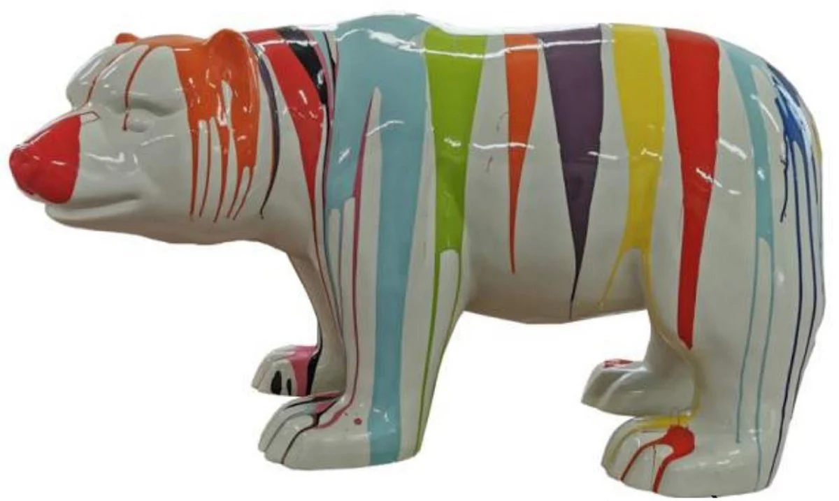 Casa Padrino figura decorativa de dise?o de lujo oso blanco / colorido 100 x A. 60 cm - Gran escultura decorativa XXL resistente a la intemperie - Figura decorativa XXL - Figura animal XXL