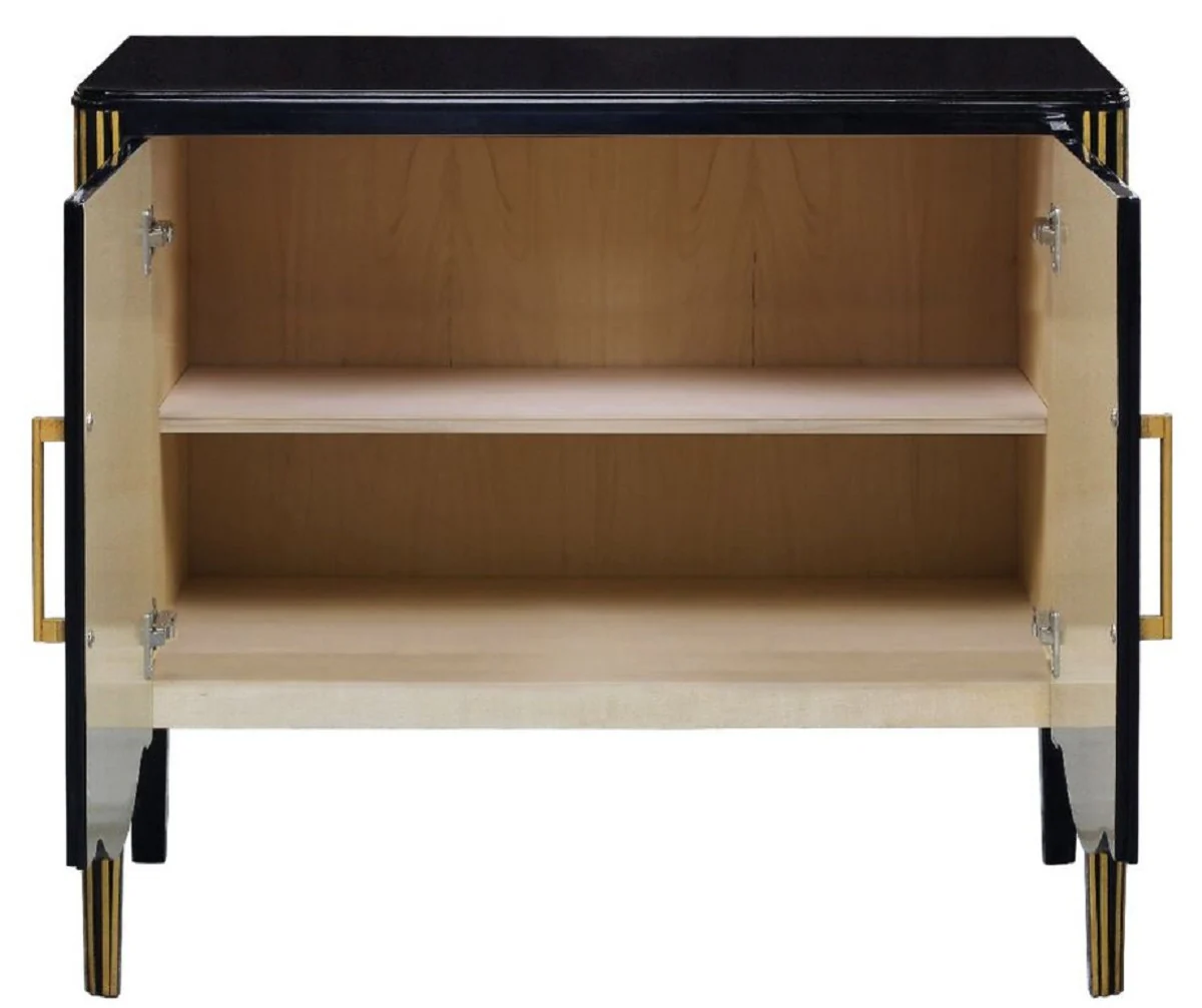 Casa Padrino aparador Art Decó de lujo negro / oro 100 x 50 x A. 90 cm - Armario noble de madera maciza con 2 puertas - Muebles de Salón Art Deco
