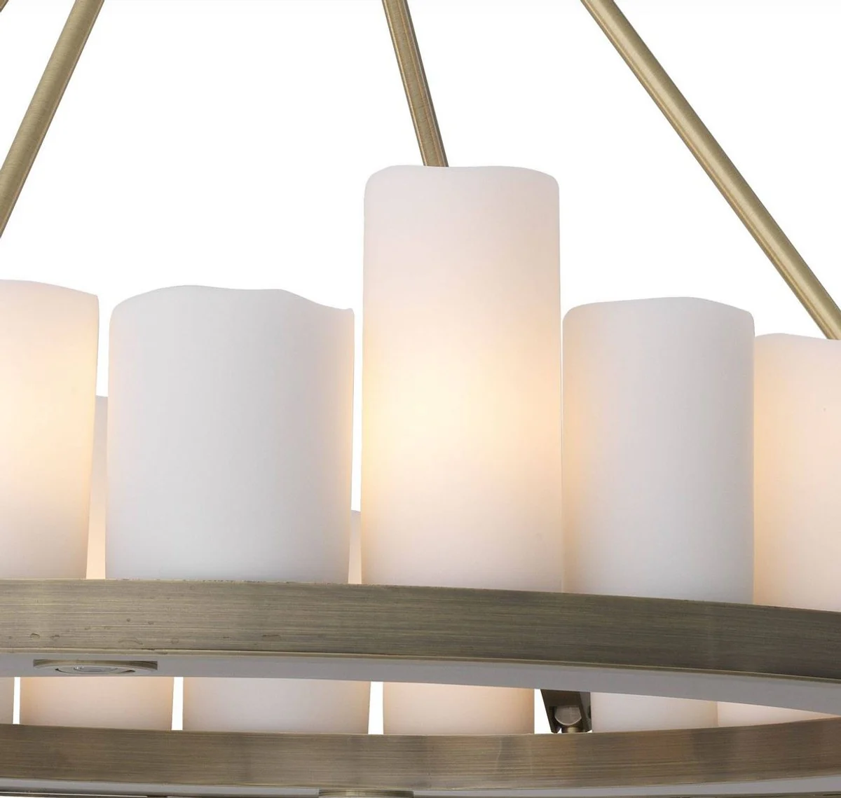 Casa Padrino lámpara de araña LED de lujo latón / blanco Ø 90 x A. 65 cm - Lámpara de araña redonda moderna con control remoto - Calidad de Lujo