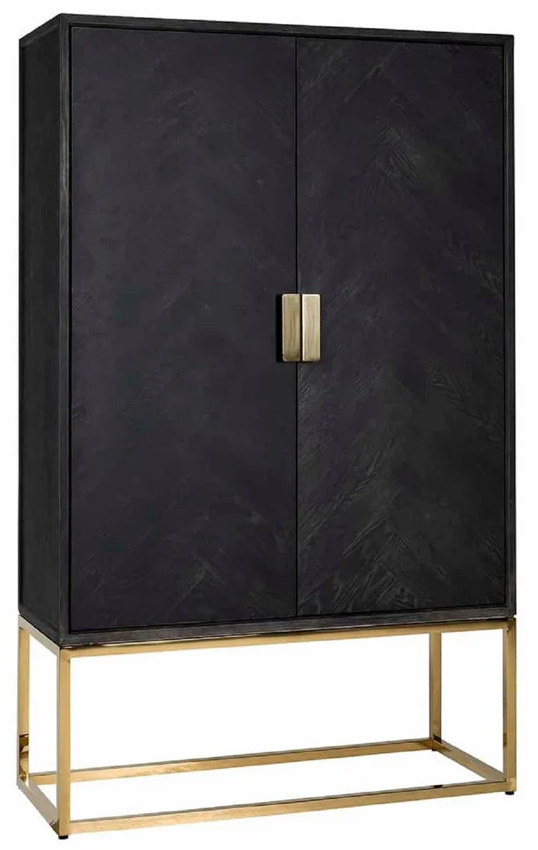 Casa Padrino armario bar de lujo negro / oro 108 x 45 x A. 175 cm - Armario de madera maciza con 2 puertas - Armario de sal¨®n - Armario de bar - Muebles de Hotel - Colecci¨®n de Lujo