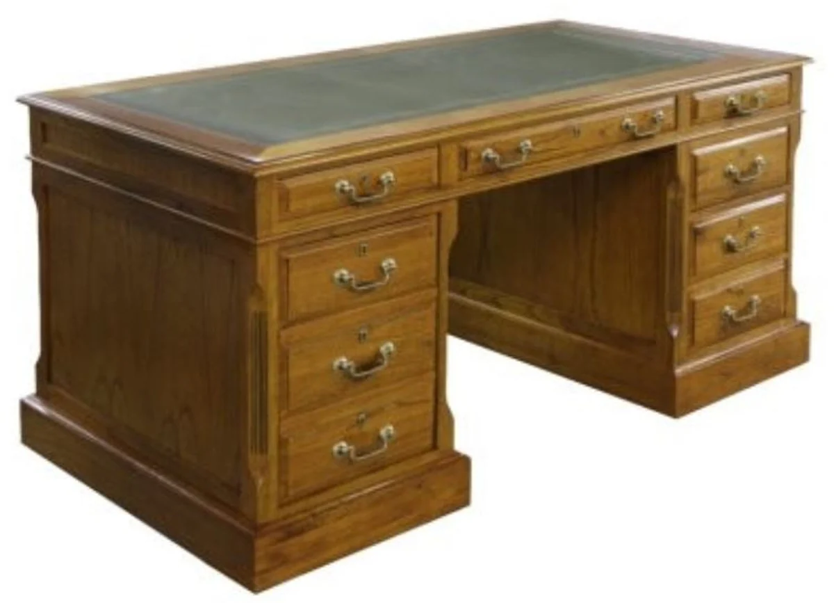 Casa Padrino escritorio de lujo con puerta y 6 cajones marrón / verde 160 x 80 x H. 79 cm - Muebles de Oficina