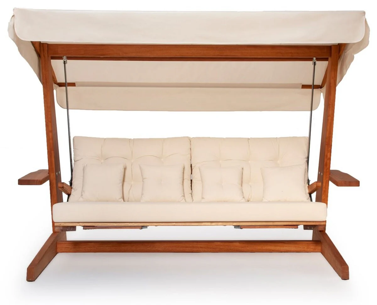 Casa Padrino columpio de Hollywood de lujo beige / marr¨®n - Columpio de jard¨ªn resistente a la intemperie con toldo para el sol - Columpio de Terraza de Jard¨ªn - Muebles de Hotel