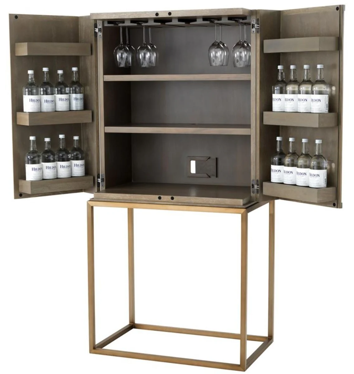 Casa Padrino luxury wine cabinet with 2 doors brown / brass 81.5 x 50.5 x H. 168 cm - Luxury Quality