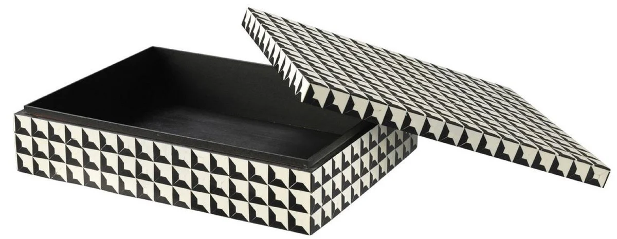 Casa Padrino caja de joya de dise?o con tapa negro / blanco 40 x 30 x A. 10 cm - Caja de Almacenamiento - Calidad de Lujo