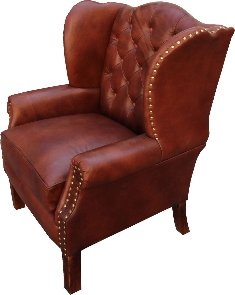 Luxury Genuine Leather Armchair Brown 72 x 65 x H. 103 cm - Hotel Furniture