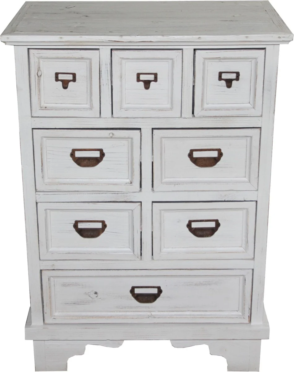 Casa Padrino Shabby Chic country house style chest of drawers with 8 drawers Antique white B 64 cm, H 90 cm - Antique chest of drawers
