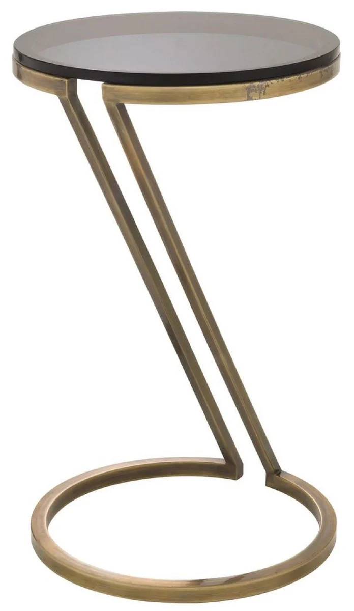 Casa Padrino mesa auxiliar de lujo lat¨®n antiguo / gris ? 36 x A. 60 cm - Mesa de acero inoxidable con tapa de vidrio - Muebles de sal¨®n - Muebles de lujo - Interior de lujo