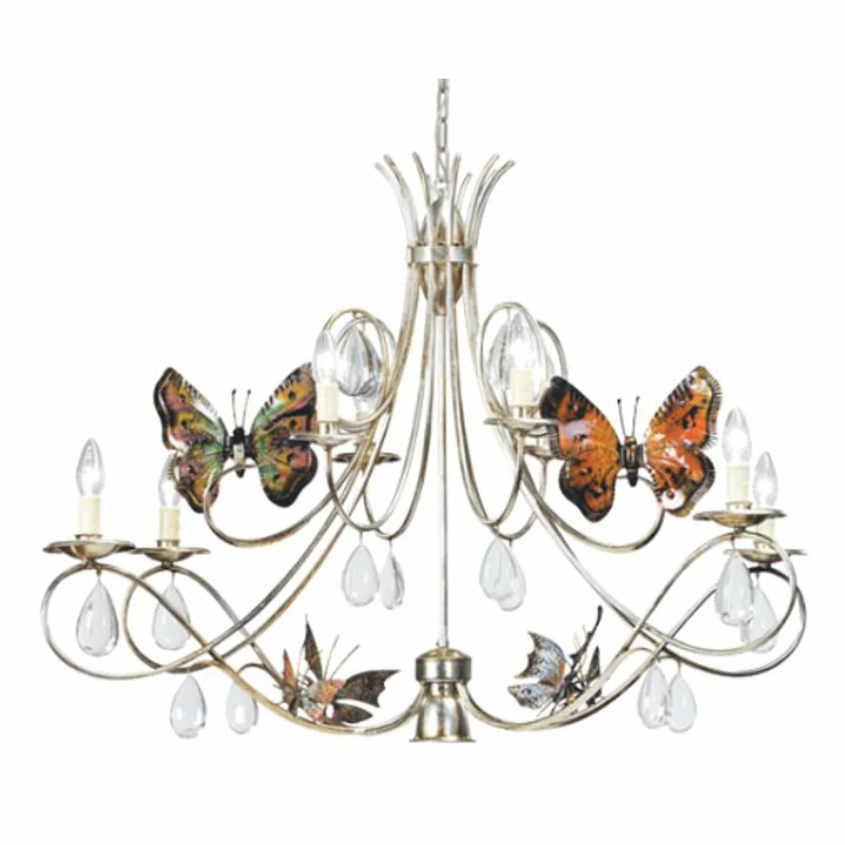 Casa Padrino ara?a de luces Art Nouveau de lujo mariposas plata antigua / colorido 100 cm - Hecho en Italia