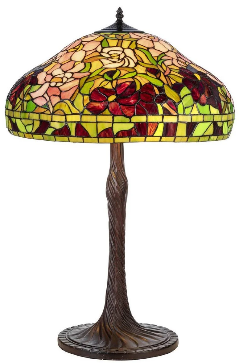 Casa Padrino lámpara de mesa Tiffany de lujo multicolor Ø 50 x A. 76 cm - Lámpara de escritorio redonda Tiffany - Lámpara de decoración de sala de estar - Luces Tiffany de lujo