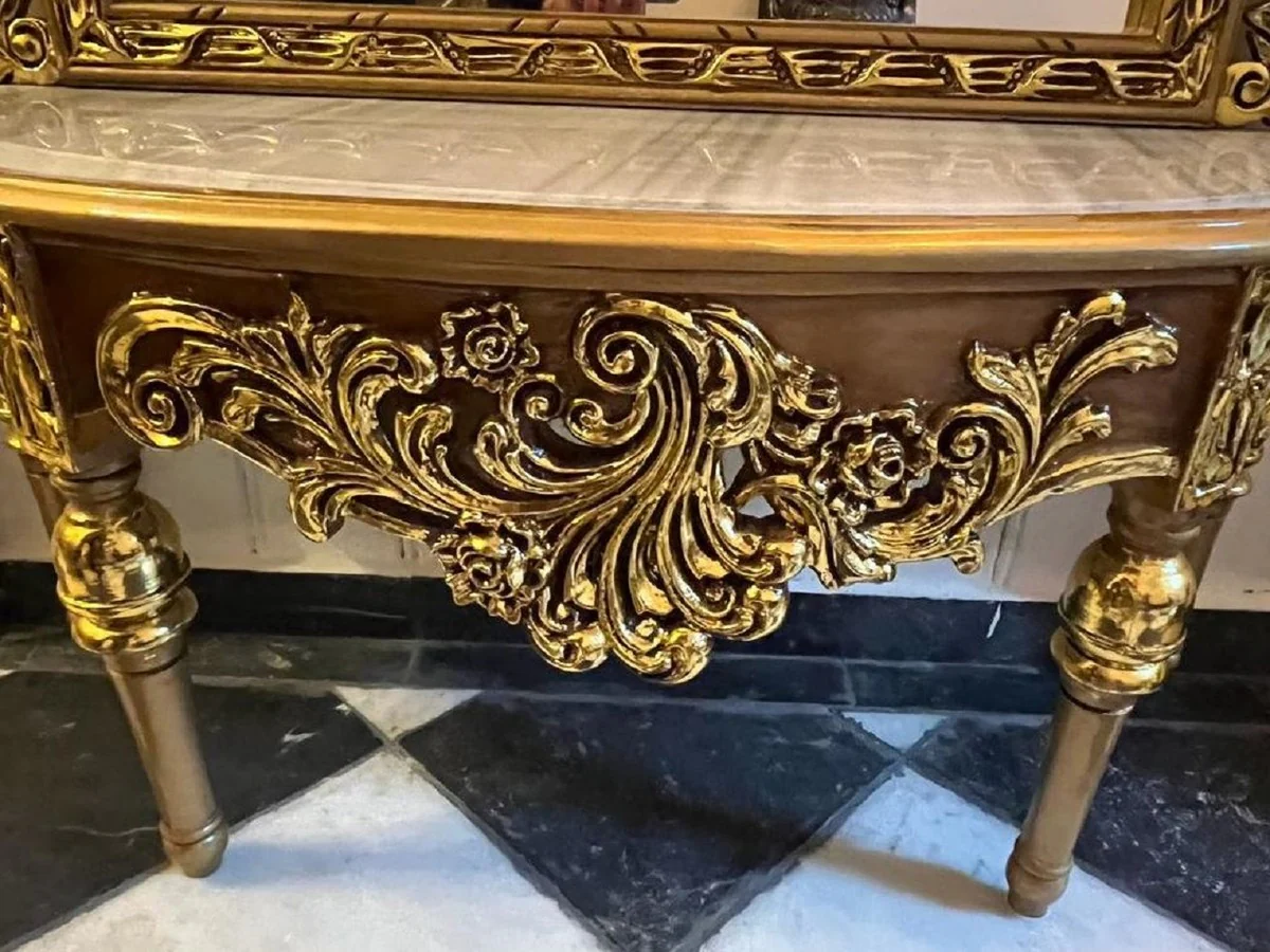 Casa Padrino consola de espejo barroco con tapa de m¨¢rmol oro / gris - Magn¨ªfica consola barroco con espejo - Muebles de armario estilo barroco - Muebles barrocos