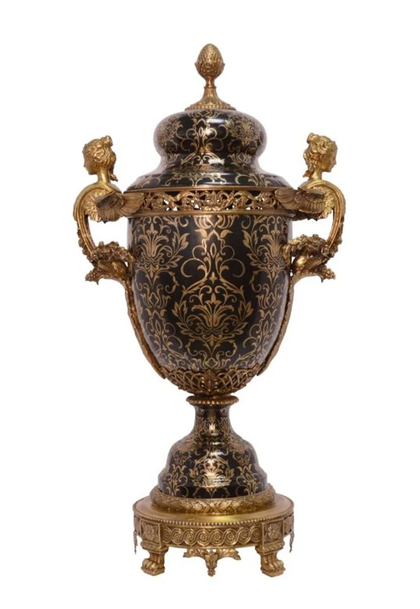 Casa Padrino baroque porcelain vase with 2 handles and lid - luxury hotel vase