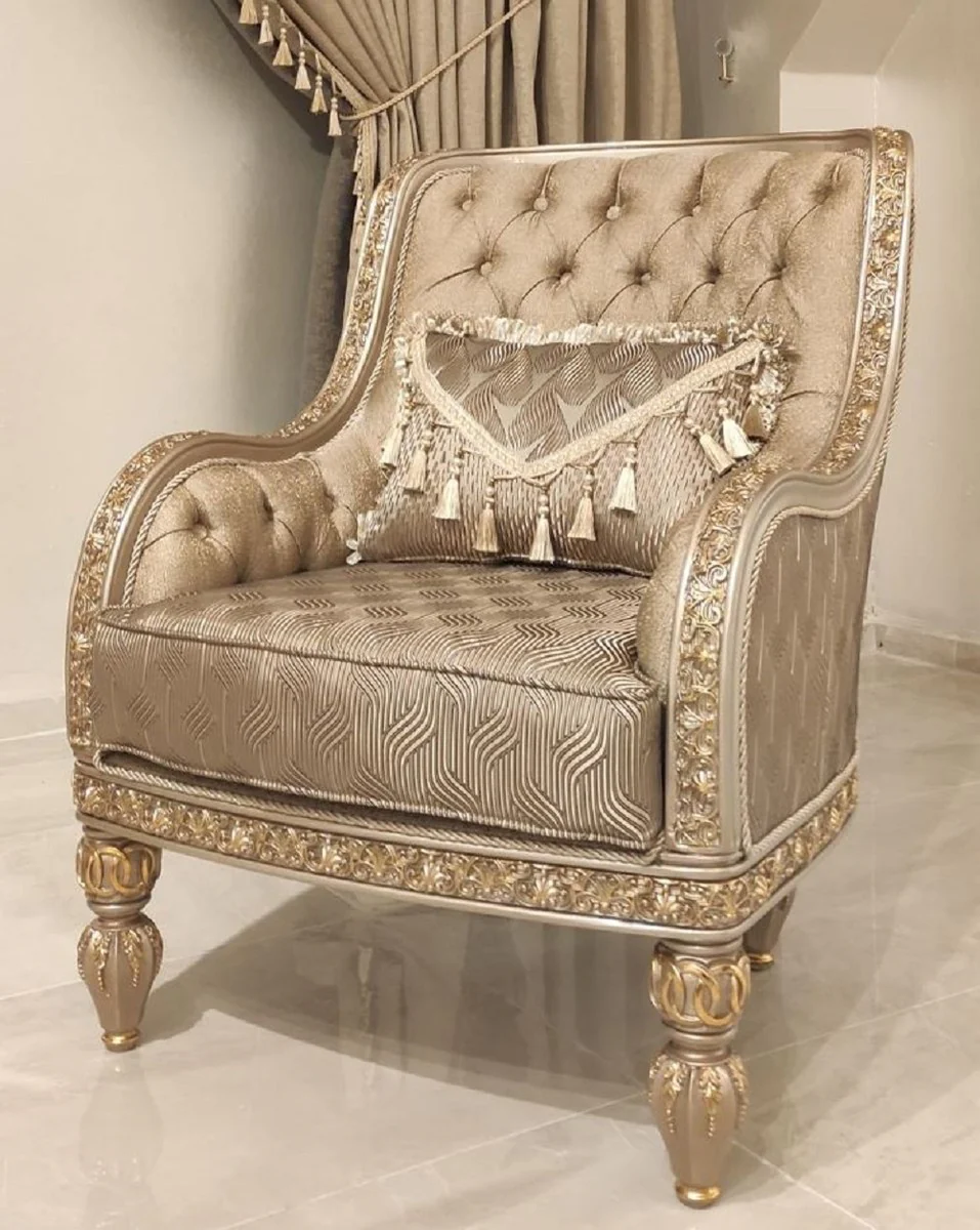 Casa Padrino sill¨®n barroco de lujo oro / gris / oro - Magn¨ªfico sill¨®n de sal¨®n - Muebles de sal¨®n de estilo barroco - Muebles de lujo de estilo barroco - Mobiliario barroco