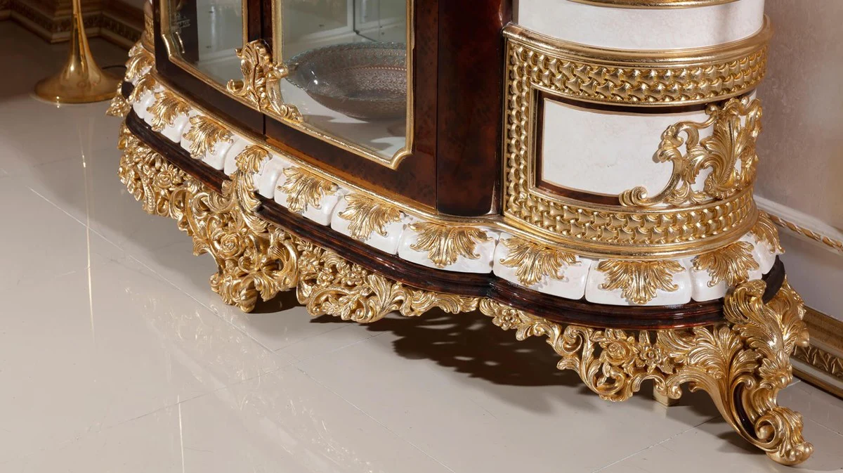 Casa Padrino vitrina barroco de lujo blanco / marr¨®n / oro - Magn¨ªfica vitrina de madera maciza con 2 puertas de vidrio - Muebles Barrocos - Noble y Magn¨ªfico