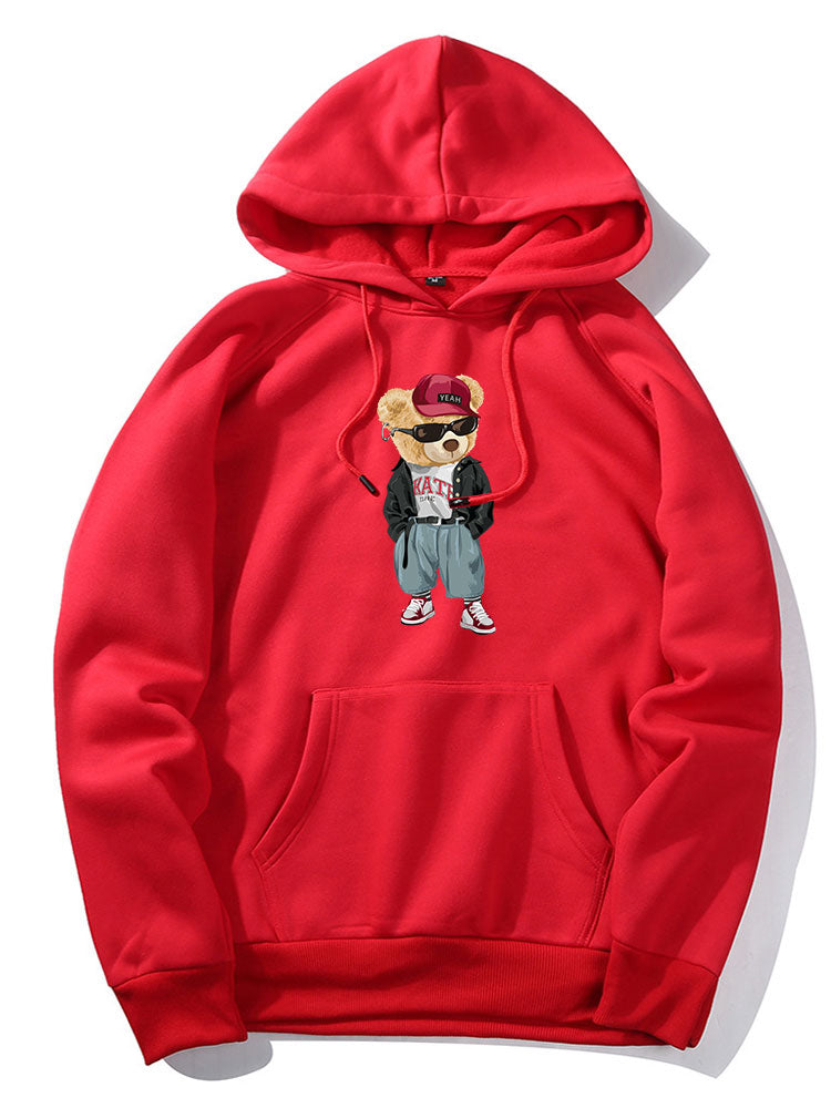 Hip Hop Style Bear Print Hoodie