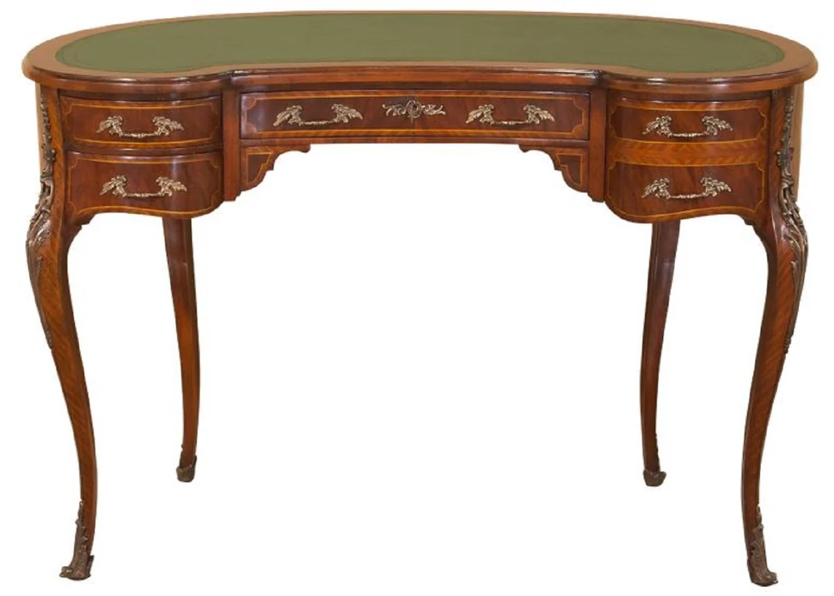 Casa Padrino escritorio barroco de lujo marr¨®n oscuro / marr¨®n claro / verde - Escritorio de caoba hecho a mano con 5 cajones - Mobiliario de oficina barroco noble