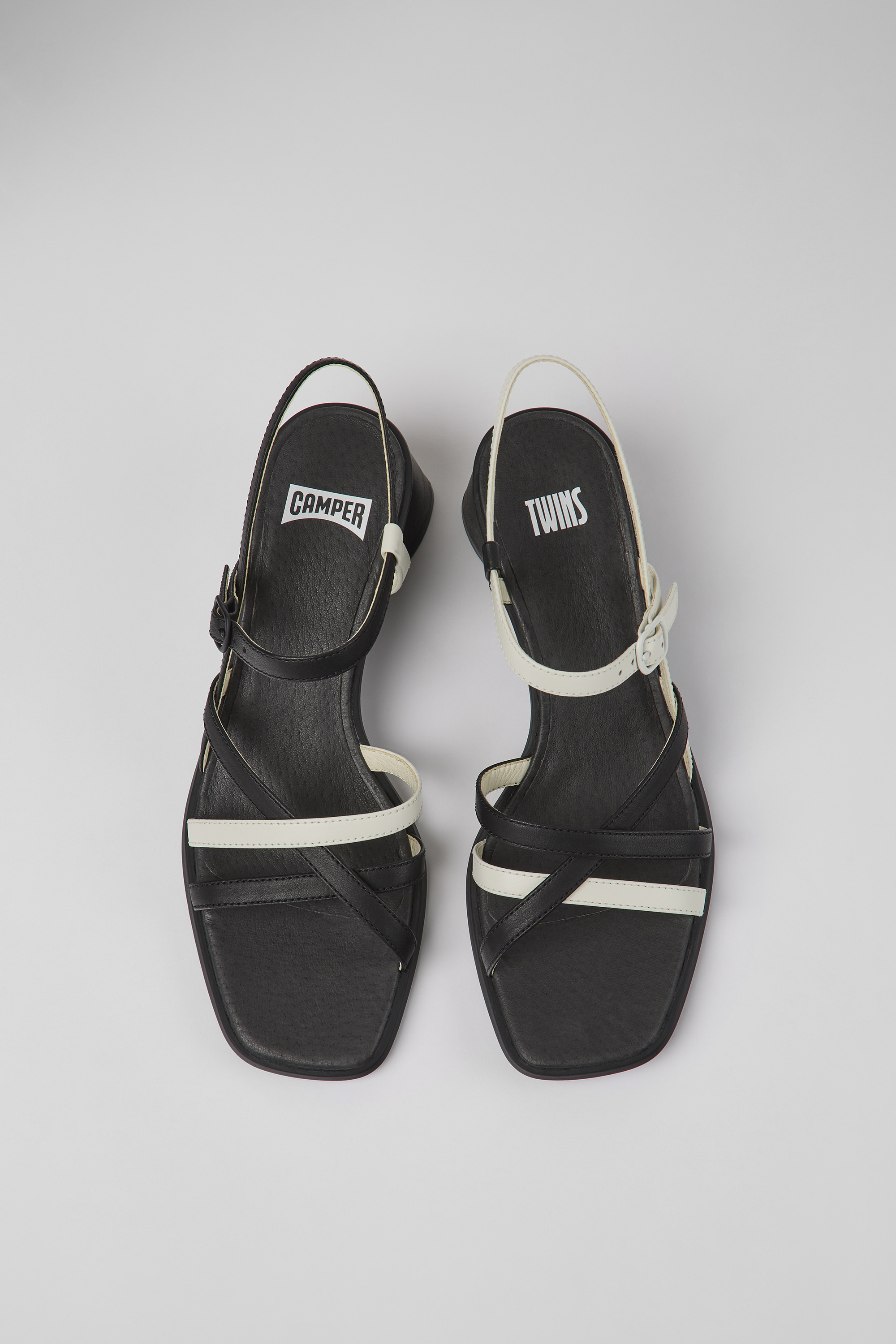 Twins - Black and white leather sandals for women