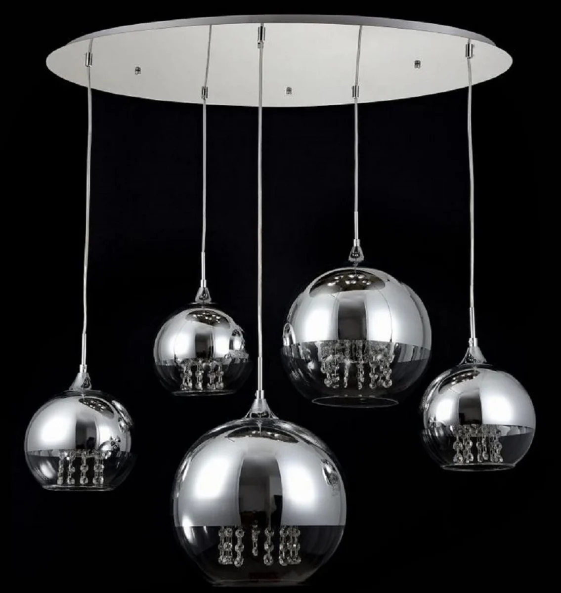 Casa Padrino lámpara colgante plata Ø 91 x H. 95 cm - Lámpara Colgante con Pantallas Redondas y Colgantes de Cristal de Primera Calidad