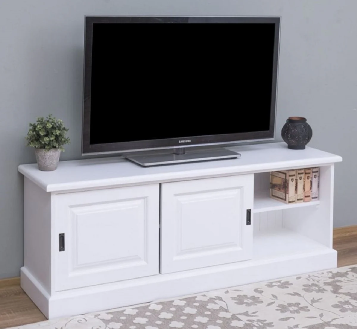 Casa Padrino armario de TV de estilo campestre blanco 160 x 46 x A. 60 cm - Aparador de madera maciza - Muebles de salón de estilo campestre