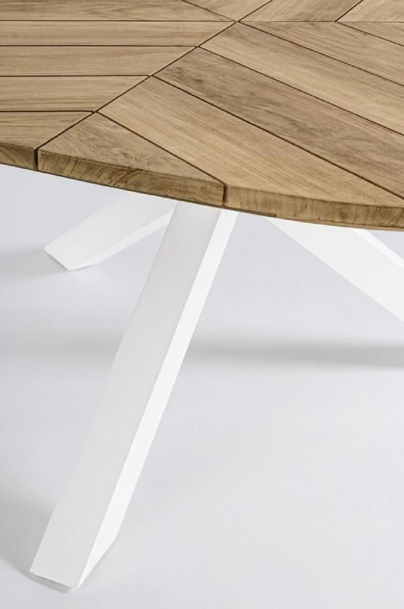 Casa Padrino mesa de jard¨ªn de lujo natural / blanco ? 160 x A. 77 cm - Mesa de comedor de jard¨ªn con tapa de teca y patas de aluminio - Mesa de jard¨ªn y terraza - Muebles de jard¨ªn y terraza de lujo