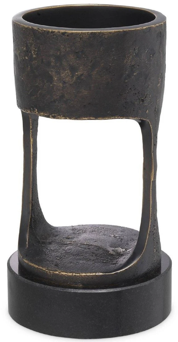 Casa Padrino Portavela de Lujo Bronce / Negro Ø 13 x A. 24 cm - Portavela de Latón con Base de Granito - Accesorios Decorativos