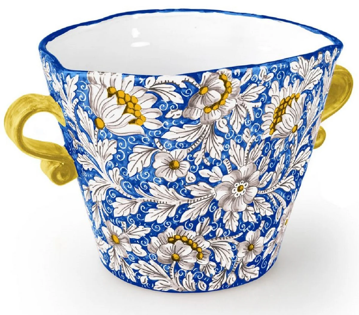 Casa Padrino maceta de cerámica de lujo con 2 asas azul / multicolor Ø 27 x A. 20 cm - Maceta de cerámica hecha a mano y pintada a mano - Calidad de lujo - Hecho en Italia