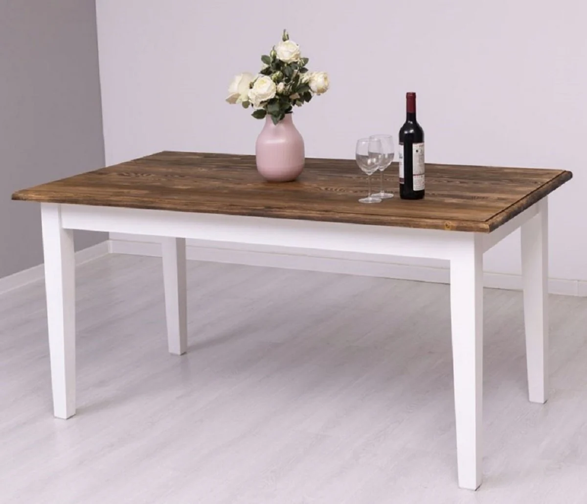 Casa Padrino mesa de comedor de estilo campestre marr¨®n oscuro / blanco 160 x 90 x A. 78 cm - Mesa de cocina de madera maciza - Muebles de comedor de estilo campestre