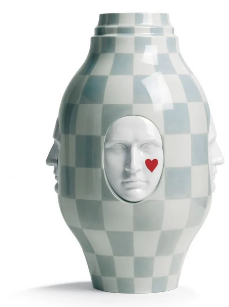Casa Padrino Designer Porcelain Vase White / Gray Ø 31 x H. 52 cm - Handcrafted & Hand Painted Luxury Decoration