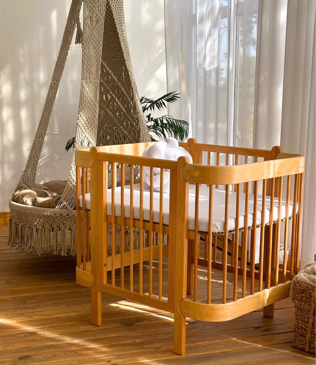 Casa Padrino Cama de Bebé de Lujo de Madera Maciza Natural 95 cm