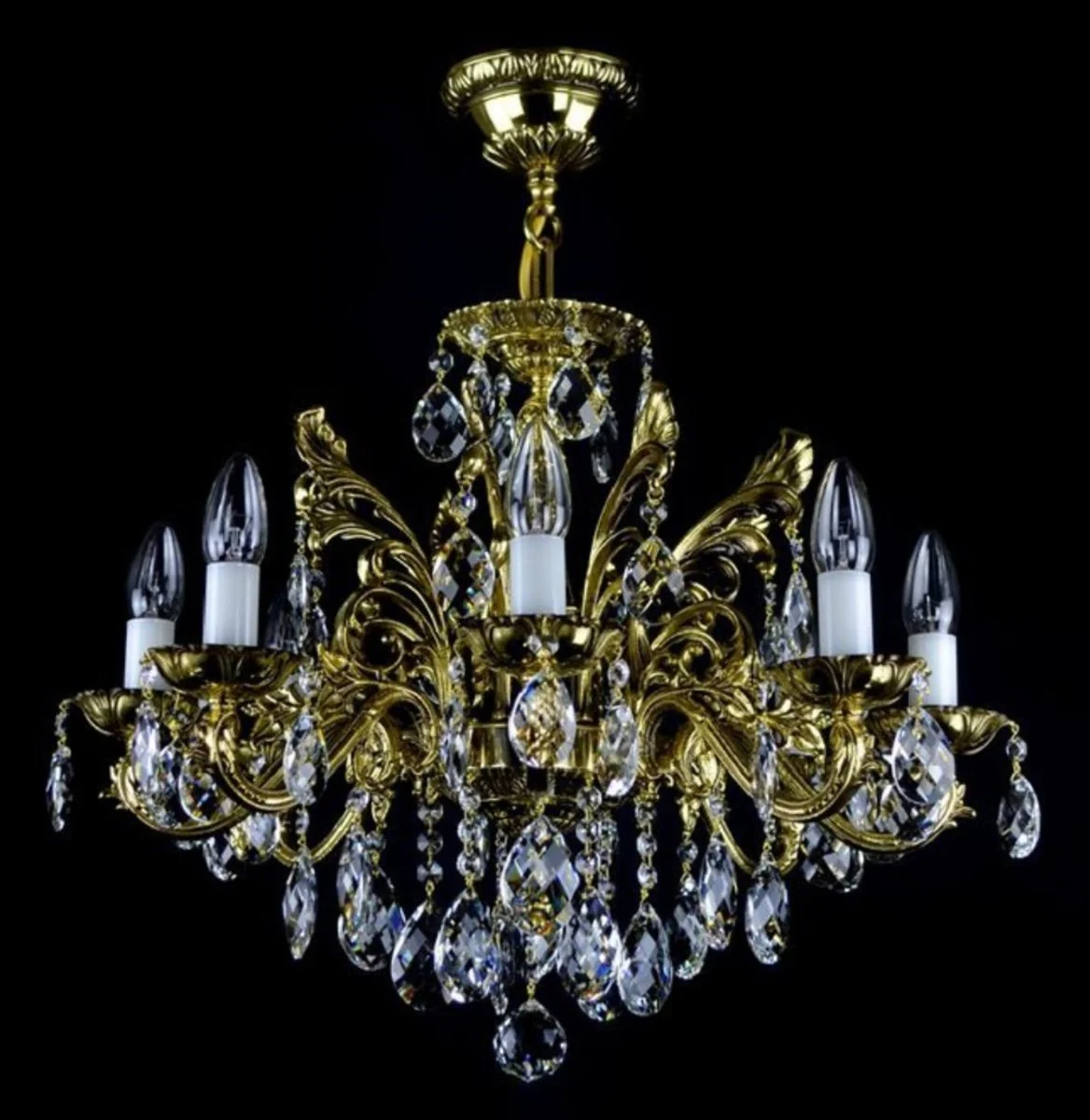 Casa Padrino araña de luces barroco de lujo oro Ø 56 x A. 54 cm - Magnífico lámpara de araña de latón con cristal de Bohemia - Muebles barrocos - Noble y Magnífica