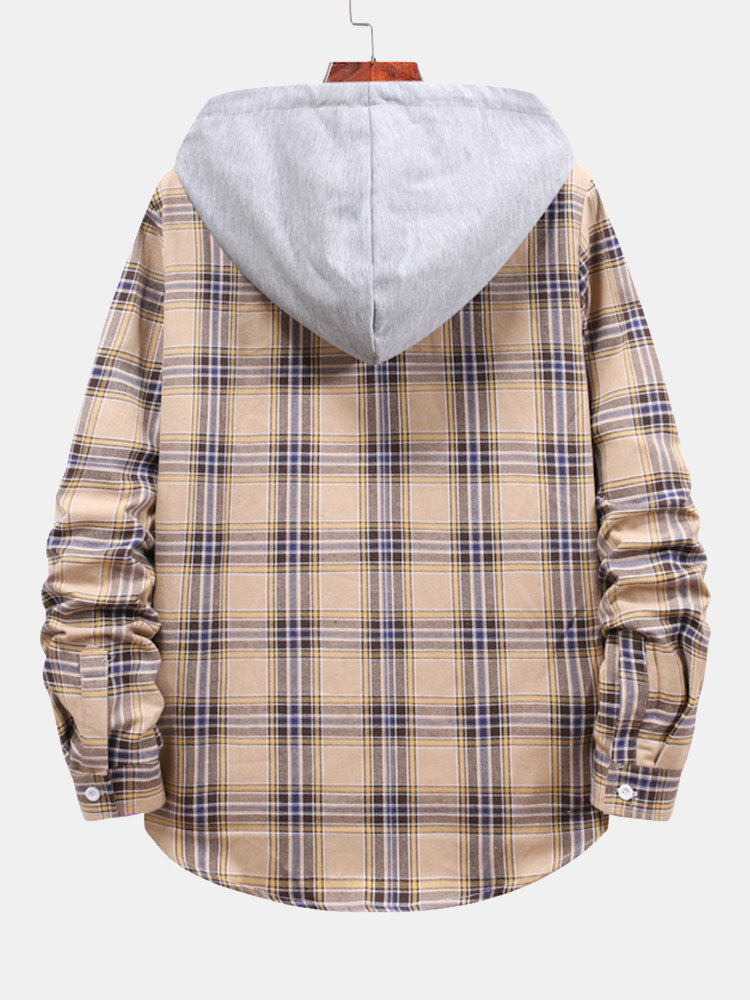 Plaid Drawstring Hooded Shirt