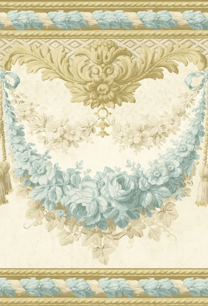 Casa Padrino Papel Tapiz de Papel Barroco Beige / Oro / Turquesa - 5,00 x 0,61 m - Papel Tapiz de Papel Suntuoso con Diseño de Flores y Hermosas Adornos