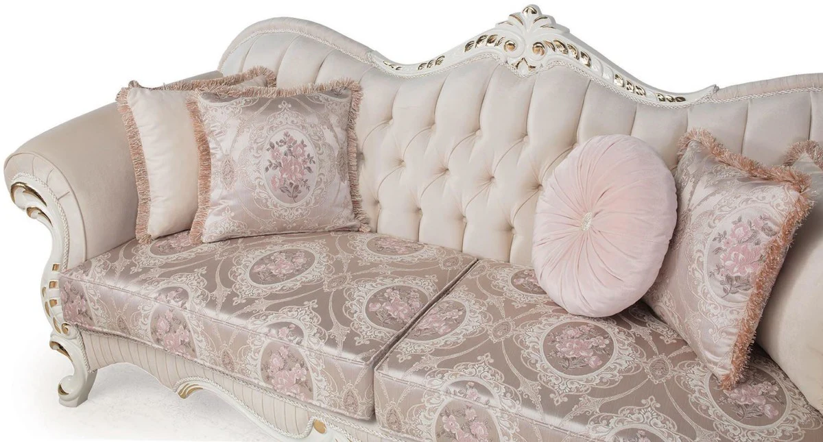 Casa Padrino sof¨¢ barroco de lujo rosa / blanco / oro 237 x 90 x A. 99 cm - Sof¨¢ de la sala con almohadas decorativas - Muebles Barrocos