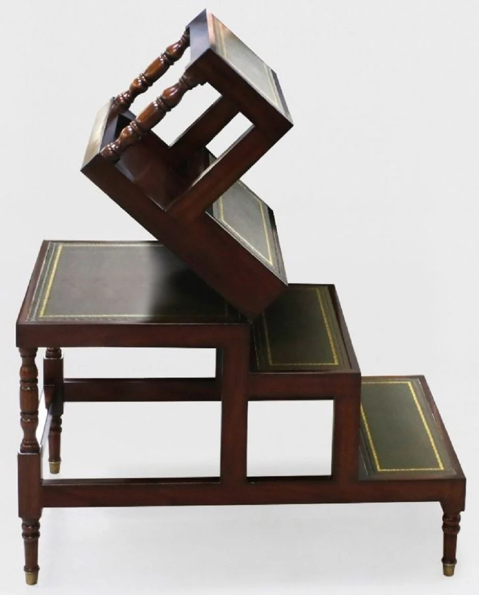 Casa Padrino mesa de centro Art Nouveau de lujo marr¨®n oscuro / verde / oro - Escalera de biblioteca plegables de madera maciza con cuero genuina - Muebles de Sala Art Nouveau - Noble y Magn¨ªfico