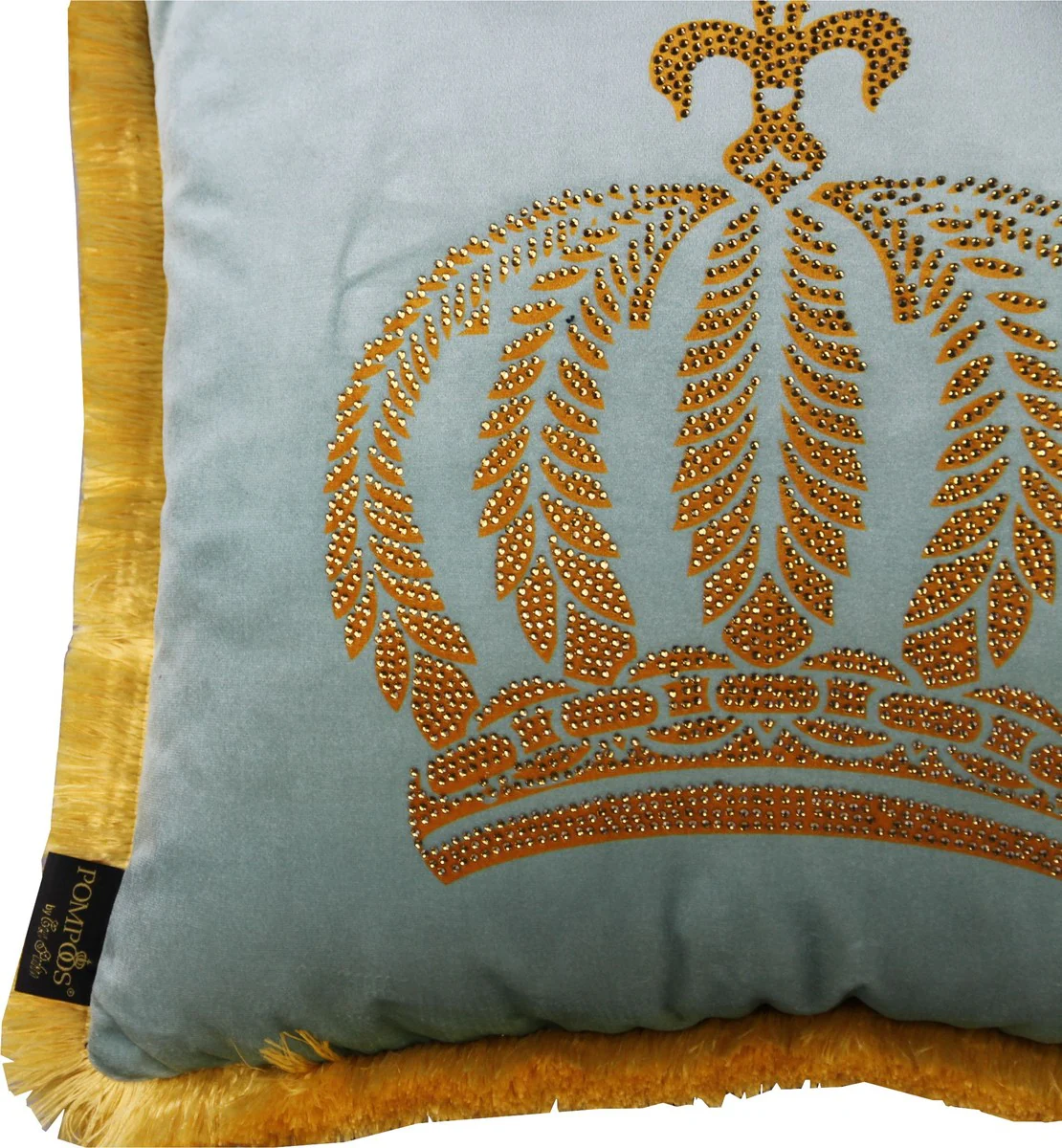 Harald Gl??ckler luxury decorative pillow Pomp??s by Casa Padrino light turquoise / gold crown with rhinestones - Gl??ckler pillow