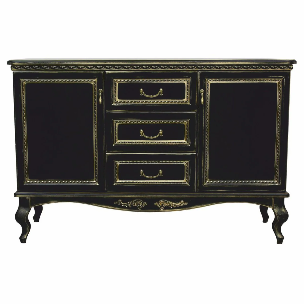 Casa Padrino Aparador Barroco de Lujo Negro / Oro 180 cm - Muebles Barrocos
