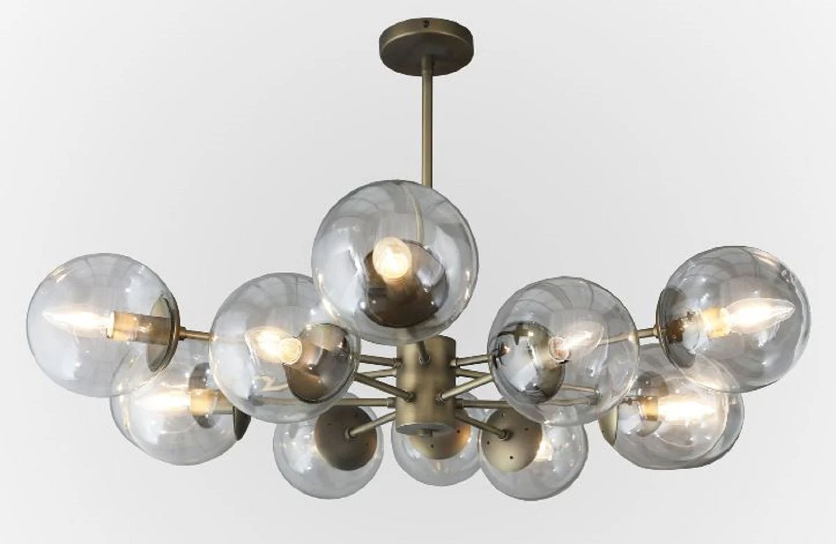 Casa Padrino lámpara de araña de lujo bronce Ø 90 x A. 15 cm - Lámpara de araña de salón con pantallas redondas de vidrio - Lámpara de araña de hotel y de restaurante - Colección de lujo