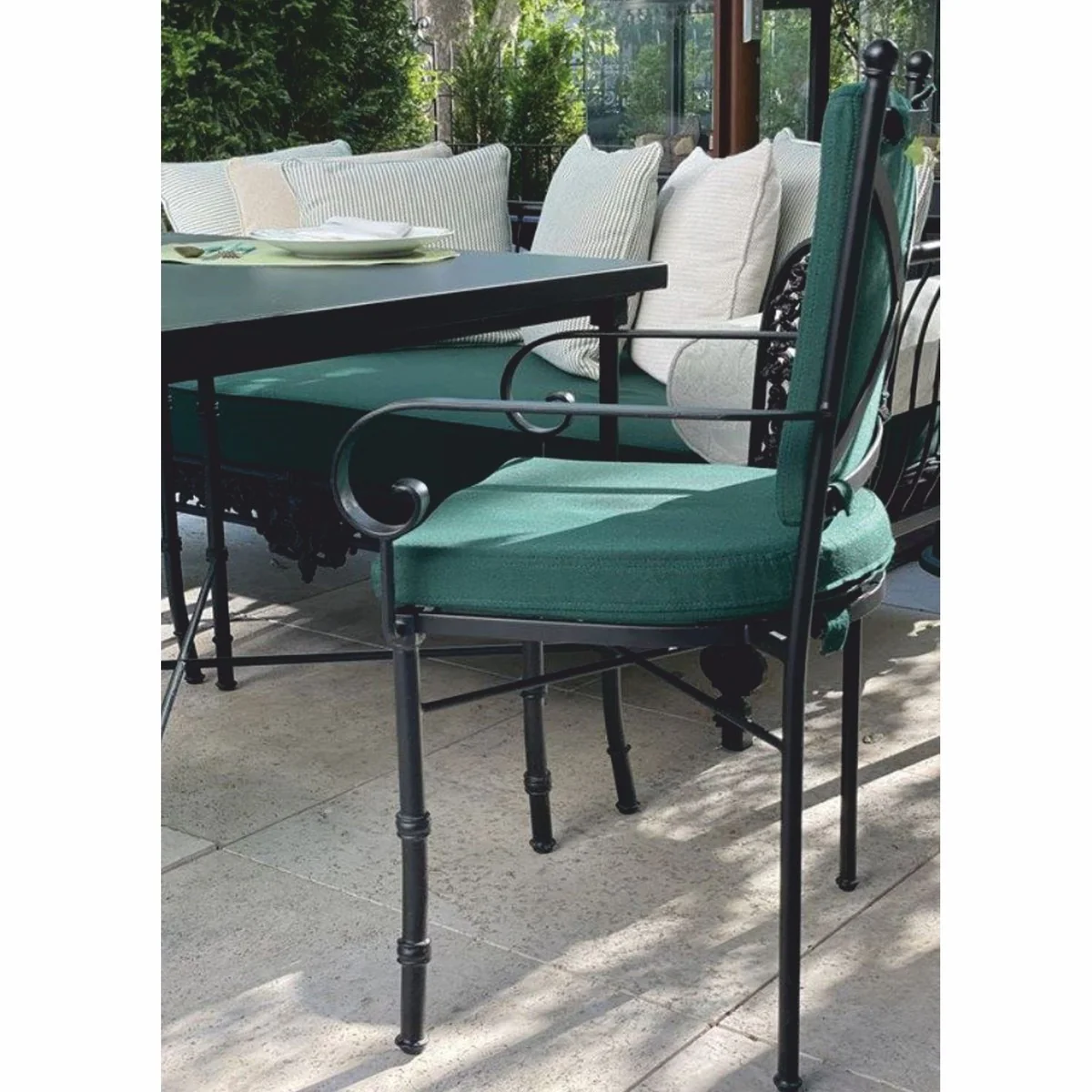 Casa Padrino silla de jardín Art Nouveau de lujo de hierro forjado negro / verde - Muebles para hotel y jardín